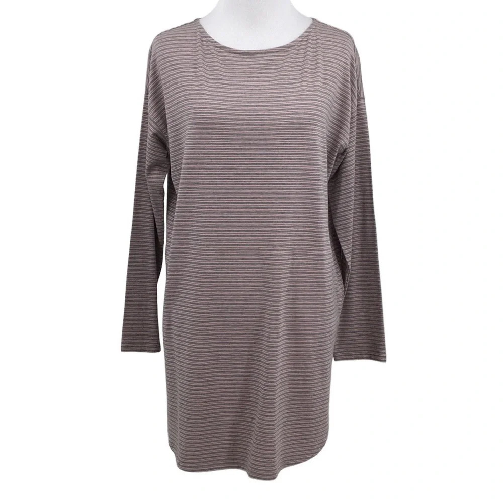 J Jill T Shirt Womens XS Gray Pink Stripe Luxe Supima Tunic 3/4 Sleeve Casual